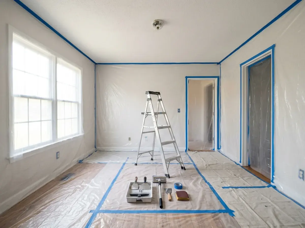 Containment and ceiling prep for popcorn removal in a Mount Pleasant, SC home